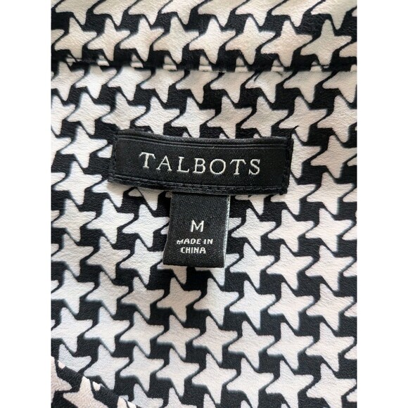Talbots Shirt Womens M Black White Star Chevron Half Button Top Blouse Corpcore - Picture 3 of 12